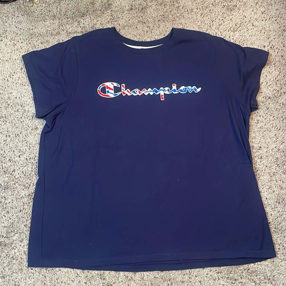Champion Woman’s Navy Blue Tie Dye Red White Blue T Shirt Size 2X
